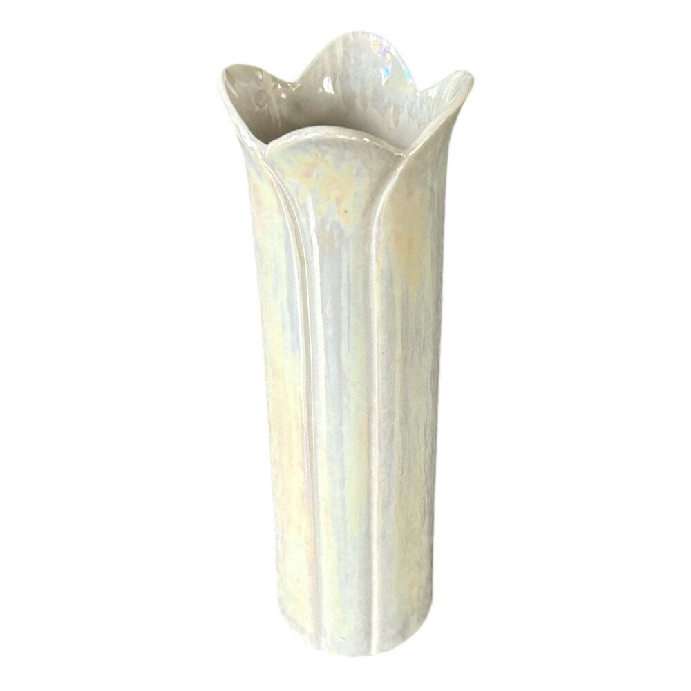 Retired Vintage White Iridescent Lusterware FTD Vase